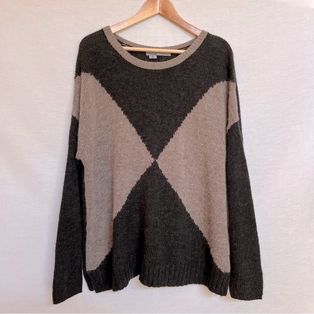 360 Sweater Gray and Tan Crew Neck Alpaca Blend Sweater